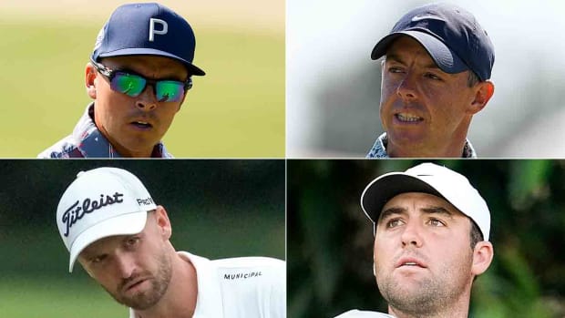 2023 U.S. Open contenders Rickie Fowler, Rory McIlroy, Scottie Scheffler and Wyndham Clark (clockwise from top left)